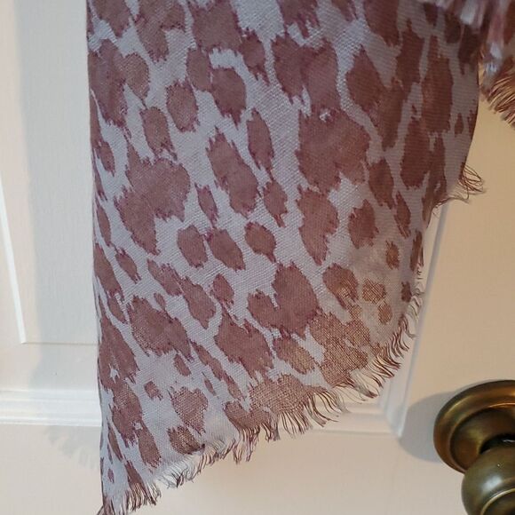 LEOPARD ANIMAL PRINT BLUE BROWN SCARF WRAP FALL SHEER FRINGE 29" by 70 - Picture 2 of 7
